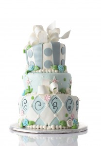 Stax Bakery Wedding Cake, Blue white pattern design.